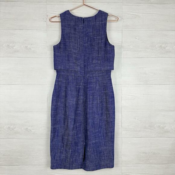 J.Crew Blue Linen Blend Sheath Dress Size 2 Sleeveless Lined Herringbone Office - Picture 7 of 15